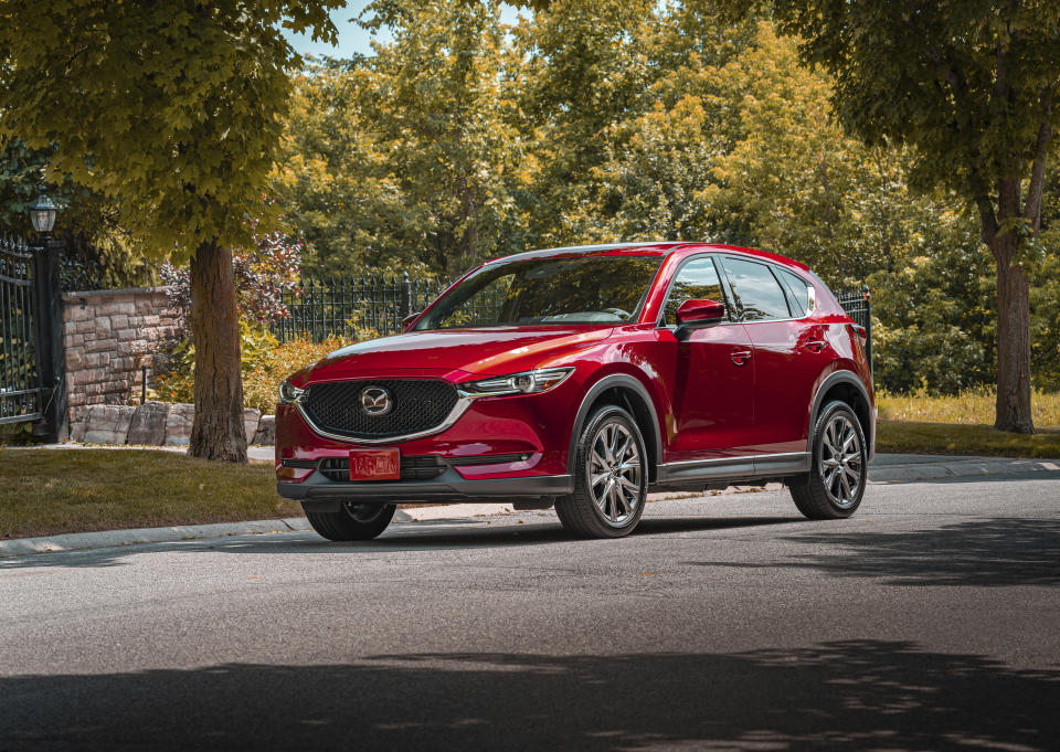 This undated photo provided by Mazda shows the Mazda CX-5, a compact SUV. The CX-5 is one of the quickest small SUVs you can buy if you get the optional 250-horsepower turbocharged engine that's standard starting on the Grand Touring Reserve trim. (Mitchell Hubble/Mazda North America via AP)