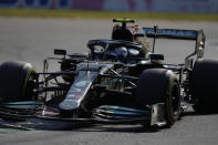 Mercedes driver Valtteri Bottas of Finland steers his car during the Italian Formula One Grand Prix, at Monza racetrack, in Monza, Italy, Sunday, Sept.12, 2021. (AP Photo/Antonio Calanni)