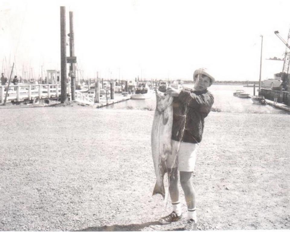 A crinkled black-and-white photograph brings back memories of a 14-year-old angler’s first salmon - a 35-pound “king.”