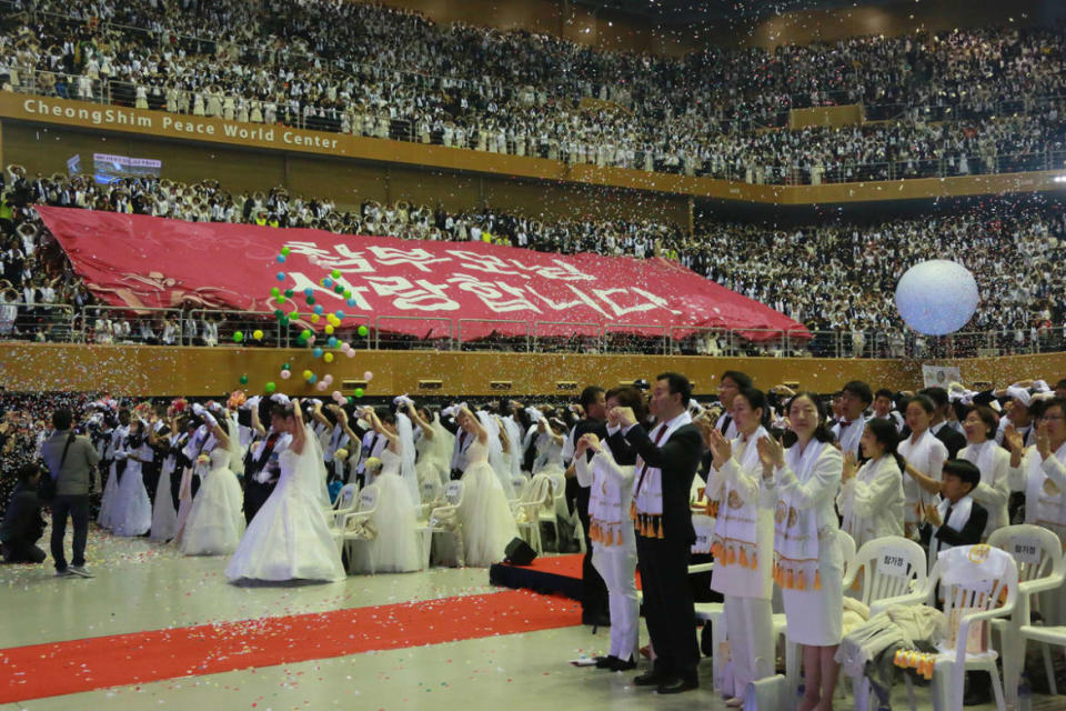 <div class="inline-image__caption"><p>Couples from around the world participate in a mass wedding ceremony at the CheongShim Peace World Center in Gapyeong, South Korea. </p></div> <div class="inline-image__credit">NurPhoto via Getty Images</div>