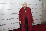 2021 Kennedy Center honoree singer-songwriter Joni Mitchell poses on the red carpet at the Medallion Ceremony for the 44th Annual Kennedy Center Honors at the Library of Congress, on Saturday, Dec. 4, 2021, in Washington. (AP Photo/Kevin Wolf)