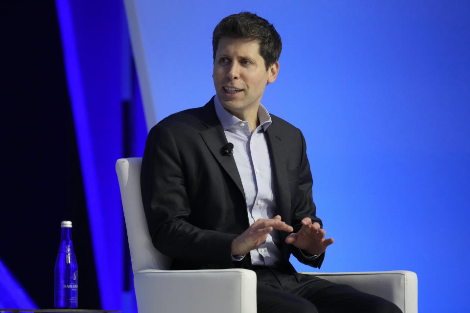 Open AI CEO Sam Altman participates in a discussion entitled "Charting the Path Forward: The Future of Artificial Intelligence" during the Asia-Pacific Economic Cooperation (APEC) CEO Summit, Thursday, Nov. 16, 2023, in San Francisco. (AP Photo/Eric Risberg)