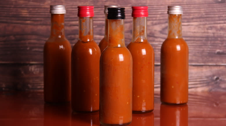 Bottles of hot sauce