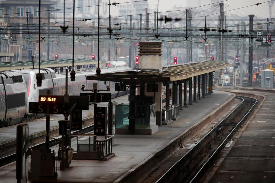 Empty tracks at the Gare de Lyon railway station in Paris on Friday as SNCF workers continue to strike (REUTERS)