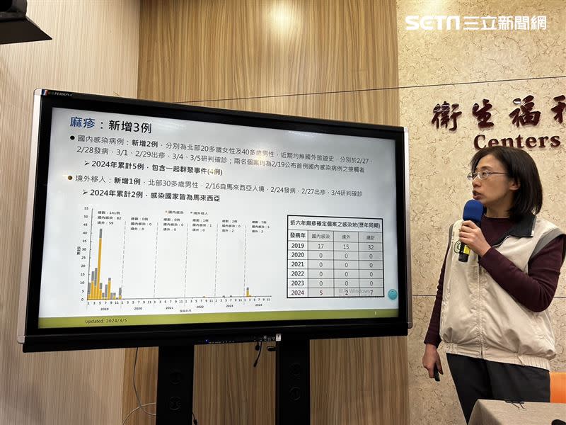 疾管署副主任李佳琳說明麻疹疫情。（圖／記者簡浩正攝影）