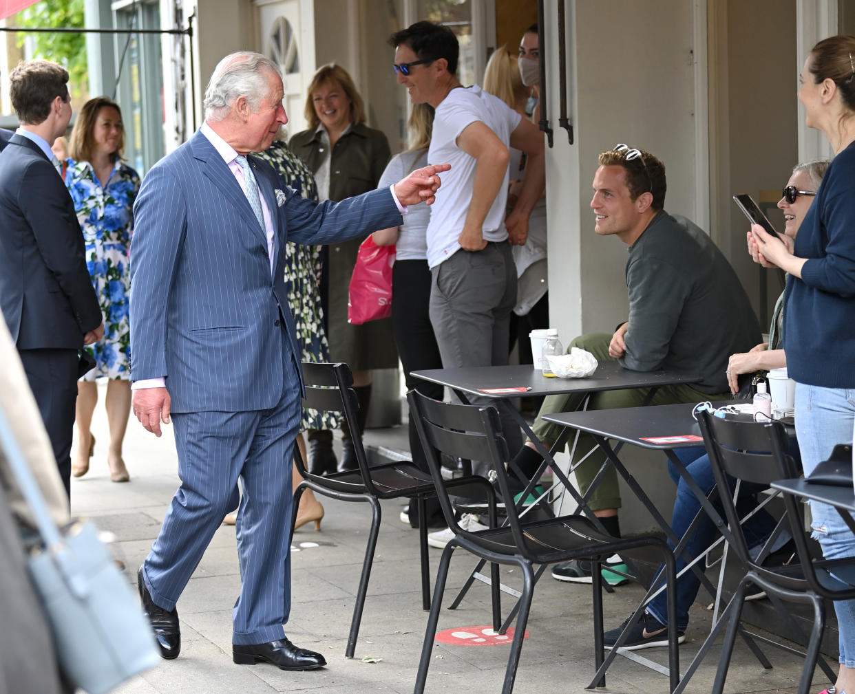 CLAPHAM, ENGLAND - MAY 27: Prince Charles, Prince of Wales and Camilla, Duchess of Cornwall during a visit to Clapham old town on May 27, 2021 in Clapham, England. (Photo by Karwai Tang/WireImage)