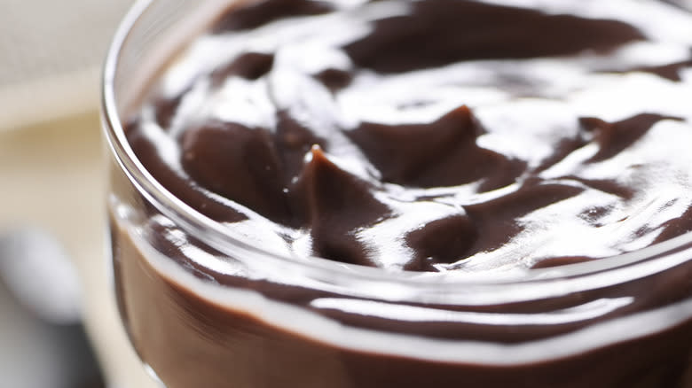 chocolate pudding in glass dish