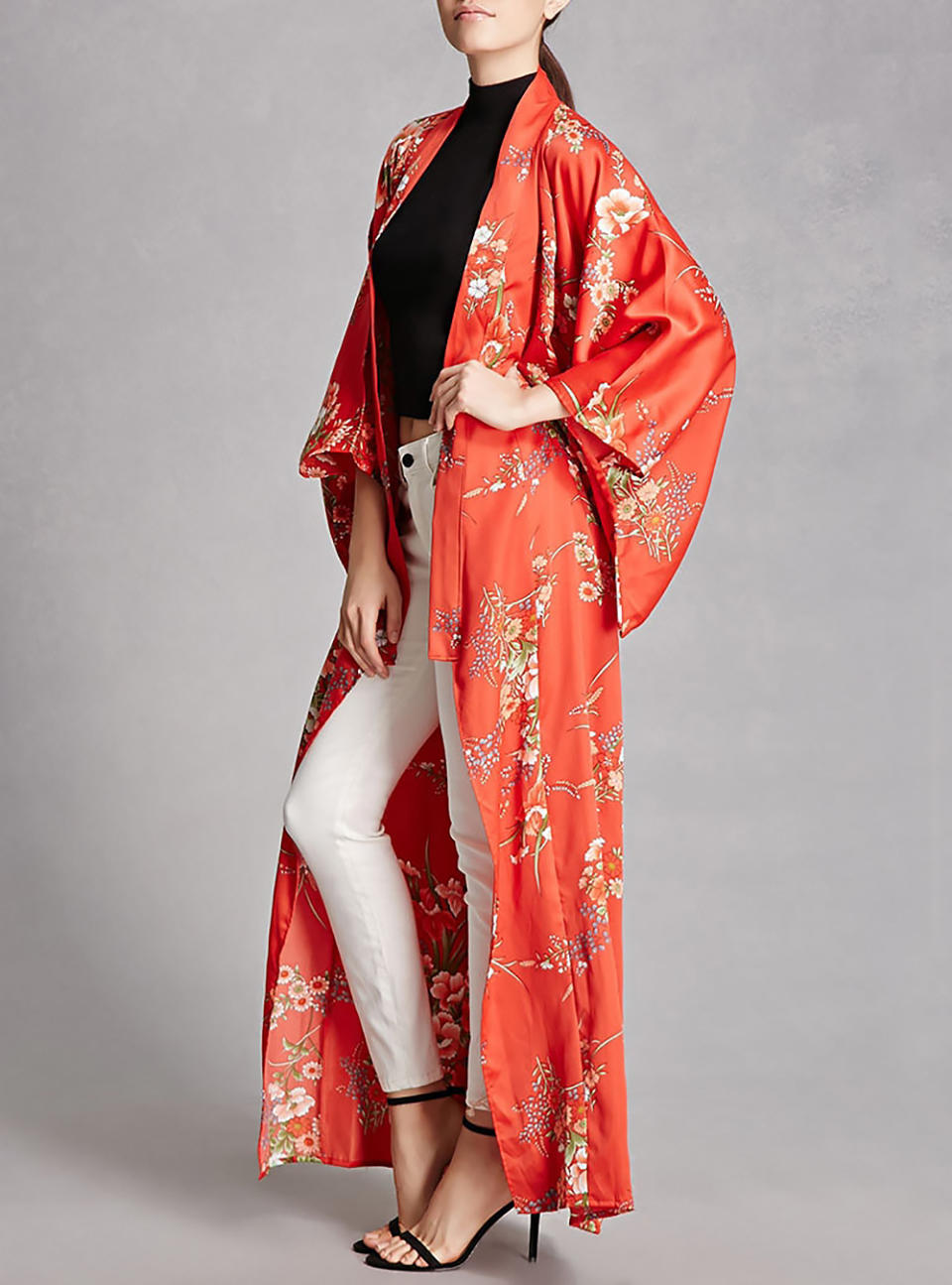 Repurposed Satin Floral Kimono