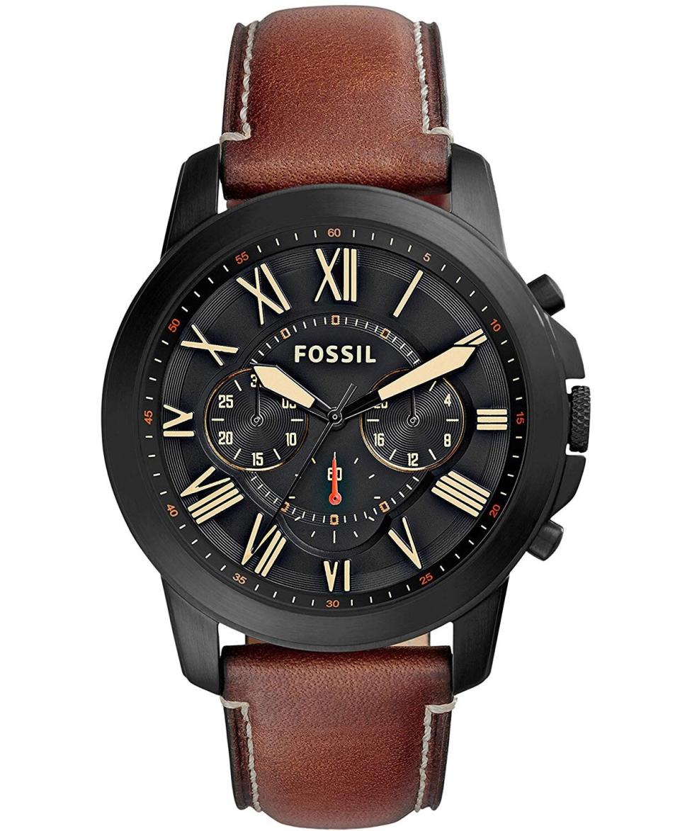 This Fossil watch comes in black and brown — and is the perfect accessory for any dad's style. (Photo: Amazon) 