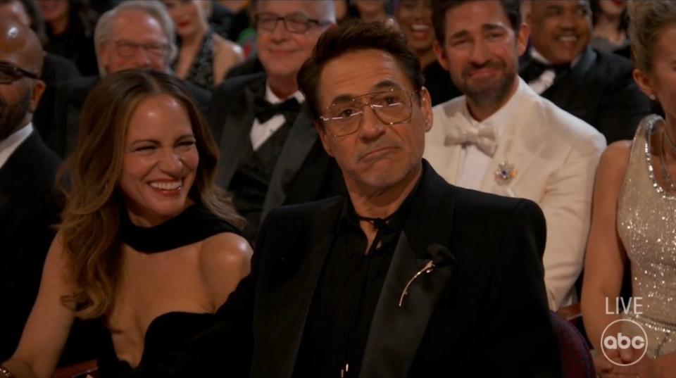 Downey Jr. did not look amused at the gag. ABC