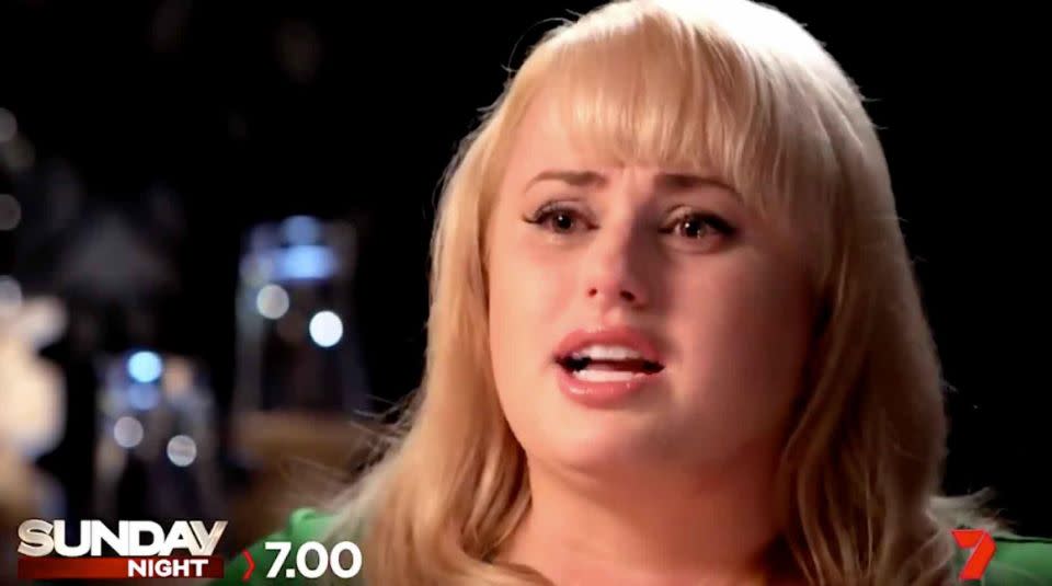 Rebel Wilson breaks down on her upcoming interview with Sunday Night. Source: Seven