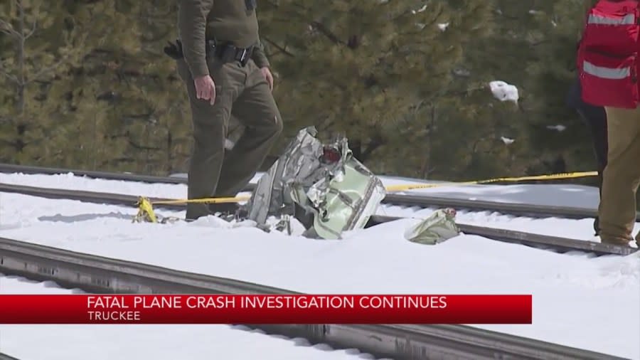 A piece of the wreckage is seen along train tracks on March 31, 2024, in Truckee. (FOX40 Photo)