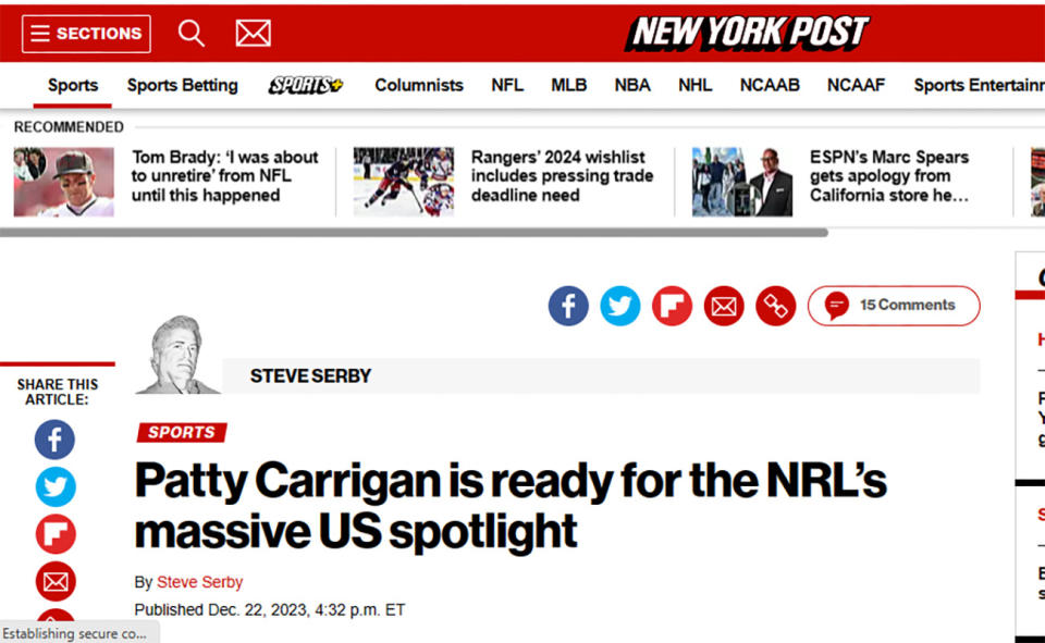 The story on Patrick Carrigan in the New York Post. Image: New York Post