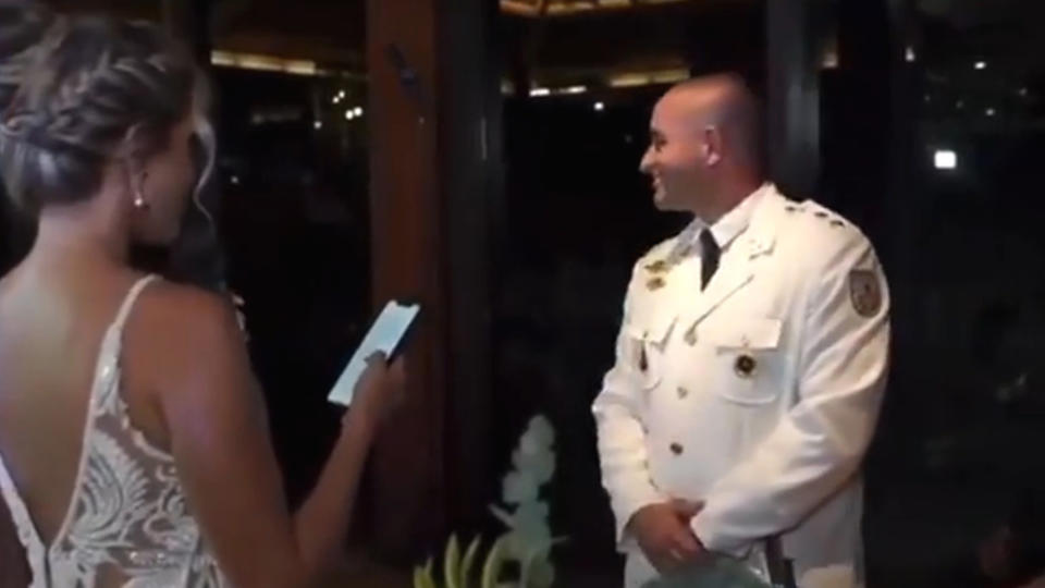 Police officer Rodrigo Prujansky at his wedding when he heard gunshots and left the ceremony. 