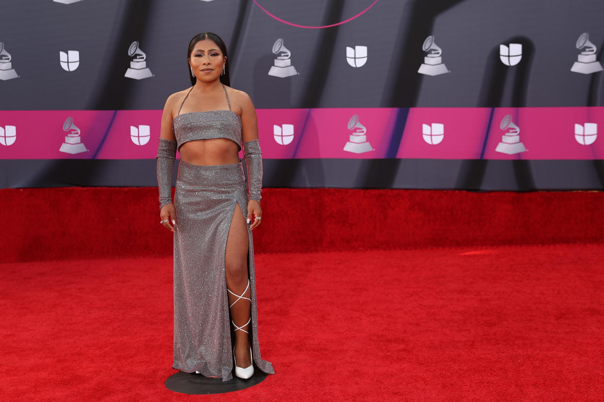 LAS VEGAS, NV - NOVEMBER 17: Yalitza Aparicio attends the red carpet during the 23rd Annual Latin GRAMMY Awards at Michelob ULTRA Arena on November 17, 2022 in Las Vegas, Nevada. (Photo by Omar Vega/FilmMagic)