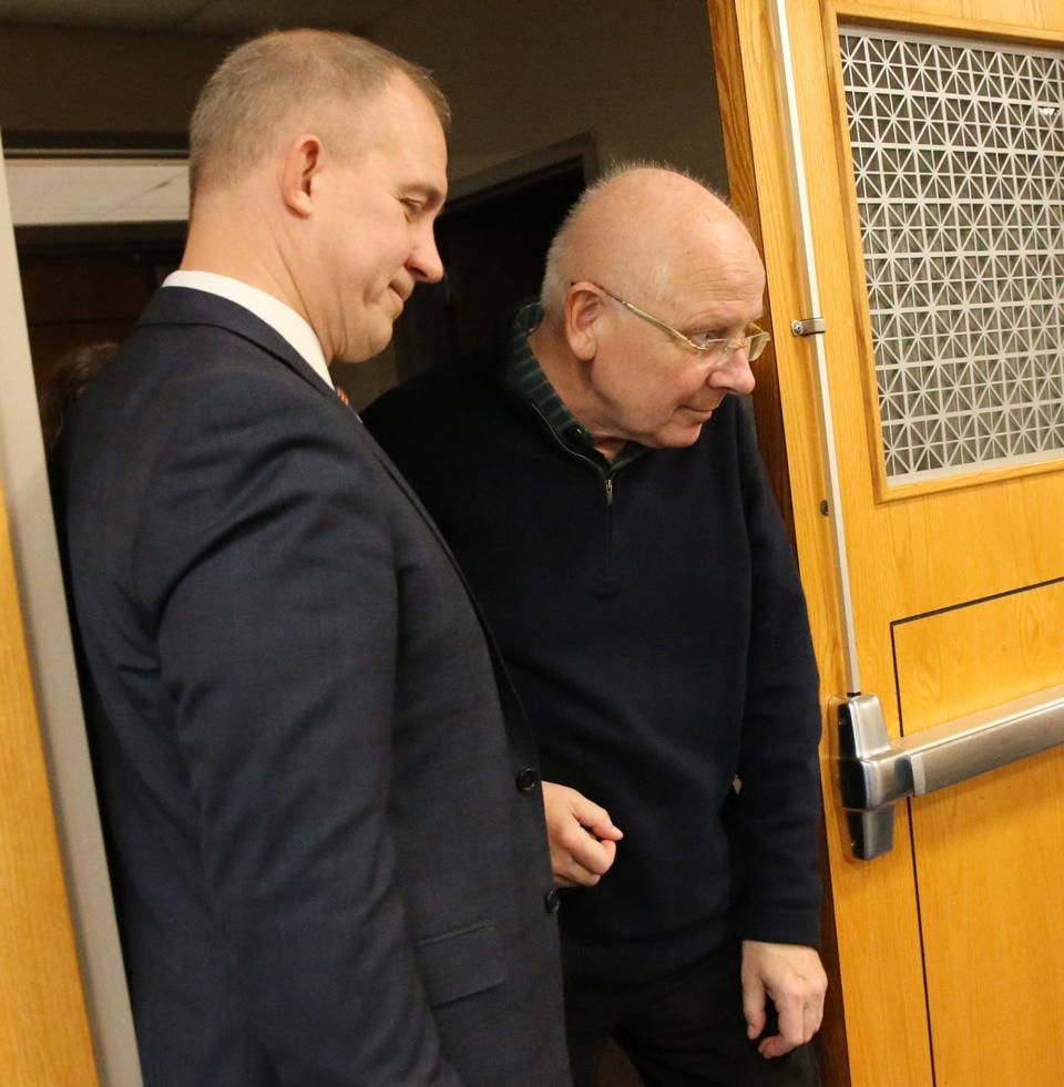 Former Phillips Exeter Academy math teacher Szczesny “Jerzy” Kaminski, age 62, enters Rockingham Superior Court to plead guilty and be sentenced Jan. 13, 2023. 