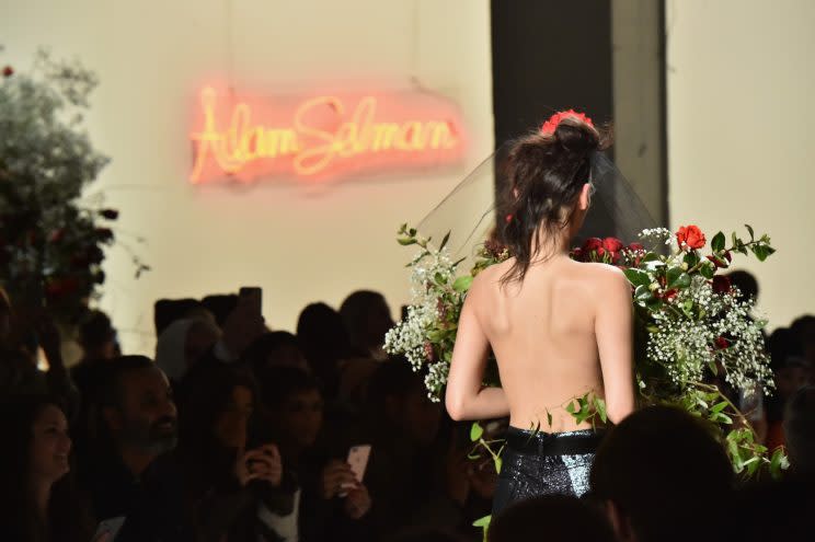 And, the back view of that shrubbery-shirt at Adam Selman. (Photo: Getty Images)