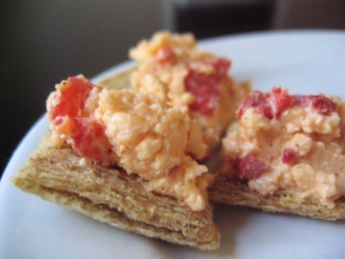 <strong>Get the <a href="http://pimentocheeseplease.com/2009/05/25/the-namesake/">Pimento Cheese recipe from Pimento Cheese, Please.</a></strong>
