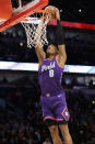 World forward Rui Hachimura, of the Washington Wizards, goes up for a dunk against the U.S. in the first half of the NBA Rising Stars basketball game in Chicago, Friday, Feb. 14, 2020. (AP Photo/Nam Y. Huh)