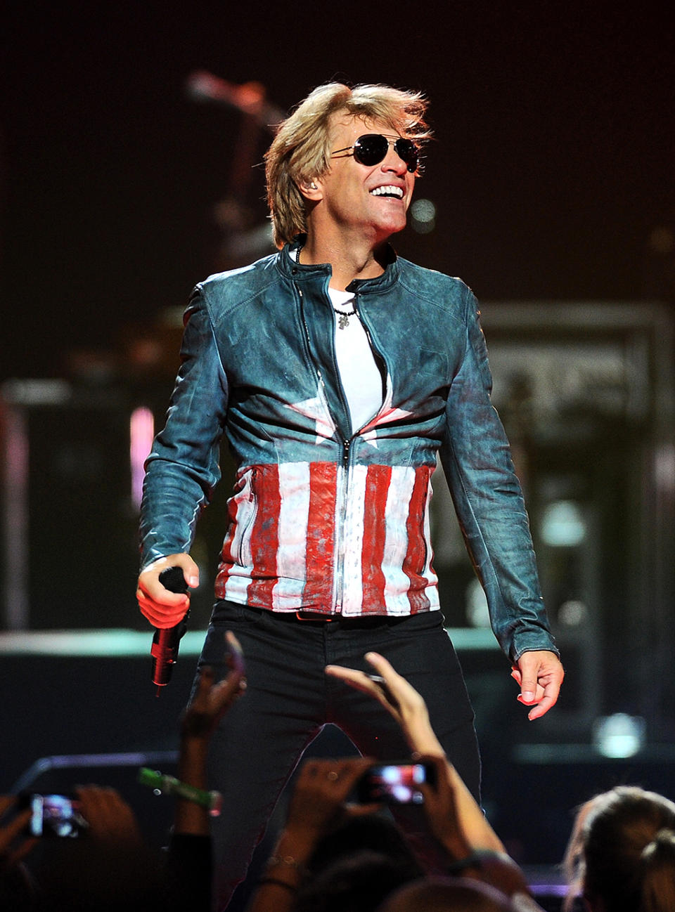 Singer Jon Bon Jovi of Bon Jovi performs onstage during the 2012 iHeartRadio Music Festival at the MGM Grand Garden Arena on September 21, 2012 in Las Vegas, Nevada.