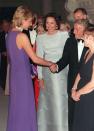 <p>At a gala at the Field Museum of Natural History in Chicago, Tony Bennett donned a classic tuxedo for his introduction to Princess Diana. The Princess wore a purple dress by designer Gianni Versace. </p>