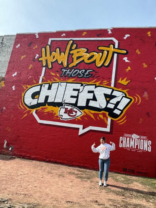 "How 'bout those Chiefs?" Chiefs mural at 18th and Locust streets in Kansas City. (FOX4 photo)