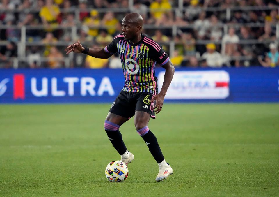 Jul 24, 2024; Columbus, OH, USA; MLS midfielder Darlington Nagbe of the Columbus Crew (6) against Liga MX in the second half during the MLS All-Star game at Lower.com Field.