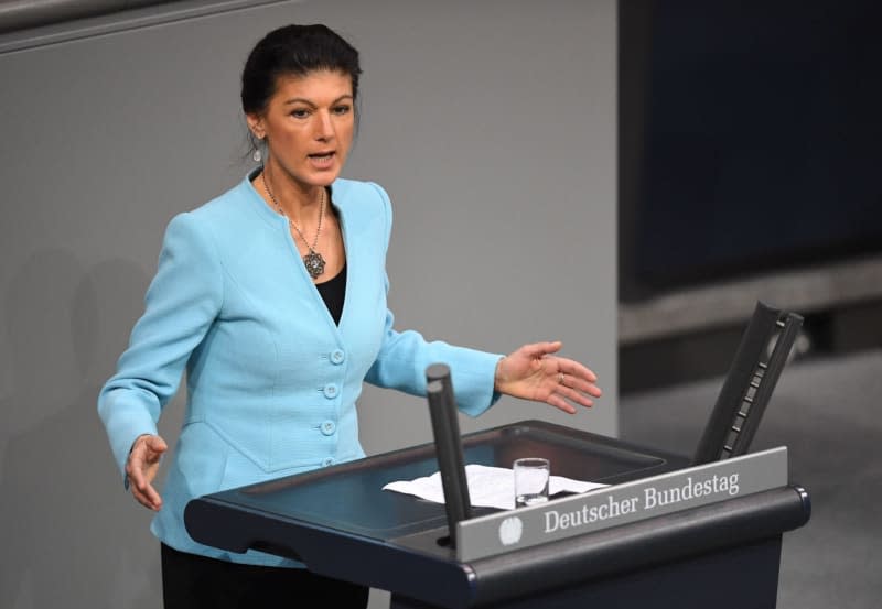 Member of the German Bundestag Sahra Wagenknecht speaks during the German Bundestag session on the consequences of the death of Russian opposition politician Alexey Navalny. Serhat Kocak/dpa