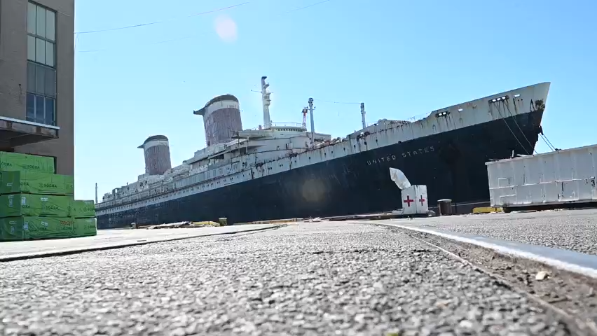 A lawsuit seeks eviction of the SS United States from its current resting place in Philadelphia. The ship is shown here on May 13, 2023.