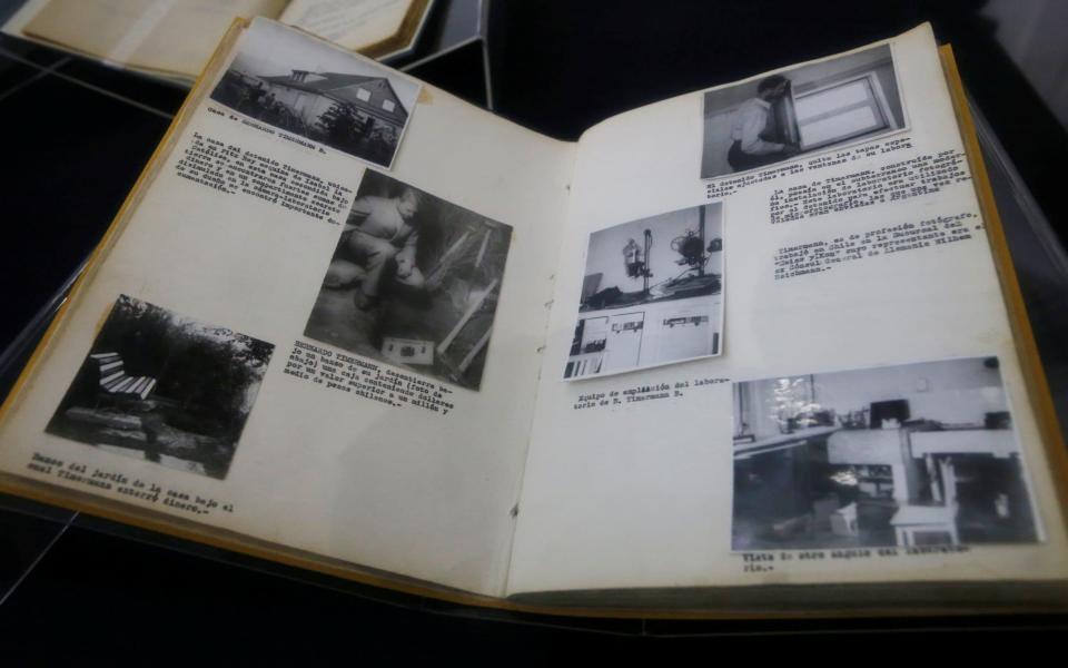 A book of Chile's Civil Police with declassified files relating to Nazi espionage in Chile is displayed after it was made public in Santiago - Credit: Reuters