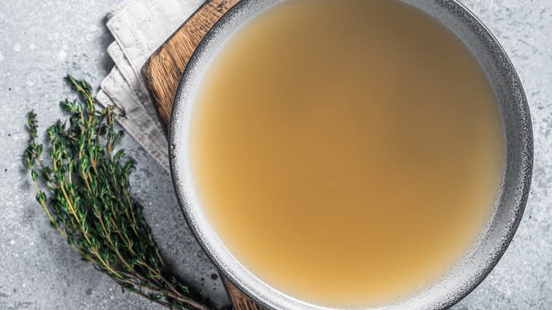 chicken broth in bowl