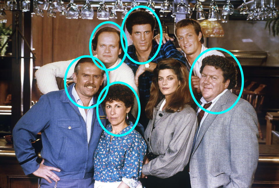 Woody Harrelson and Kirstie Alley are also pictured. 