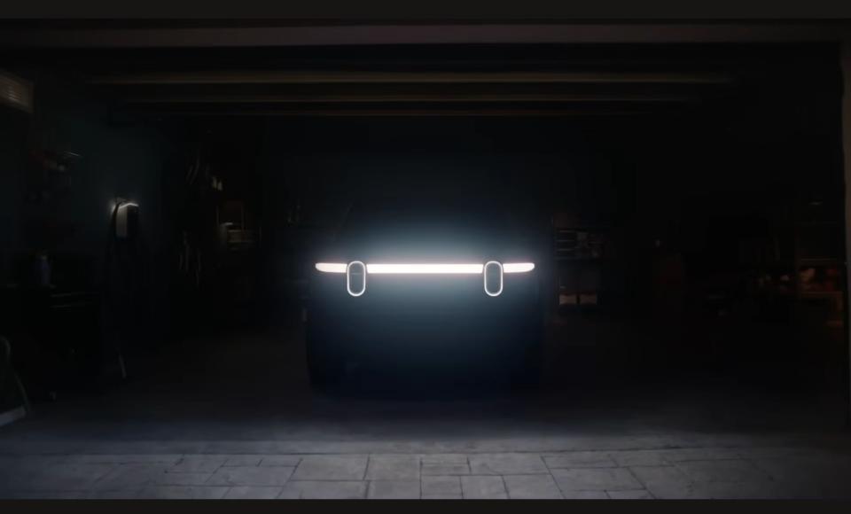 A screenshot from Rivian's teaser video for the R2 compact SUV.