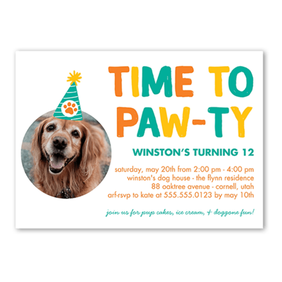 <p><a href="https://go.redirectingat.com?id=74968X1596630&url=https%3A%2F%2Fwww.shutterfly.com%2Fp%2Fcards-stationery%2Fboy-birthday-invitations%2Fpawty-time-birthday-invitation&sref=https%3A%2F%2Fwww.womansday.com%2Flife%2Fpet-care%2Fg60178716%2Fdog-birthday-party-ideas%2F" rel="nofollow noopener" target="_blank" data-ylk="slk:Shop Now;elm:context_link;itc:0;sec:content-canvas" class="link ">Shop Now</a></p><p>Create Personalized Birthday Party Invitations</p><p>shutterfly.com</p><p>$17.50</p><span class="copyright">Shutterfly</span>