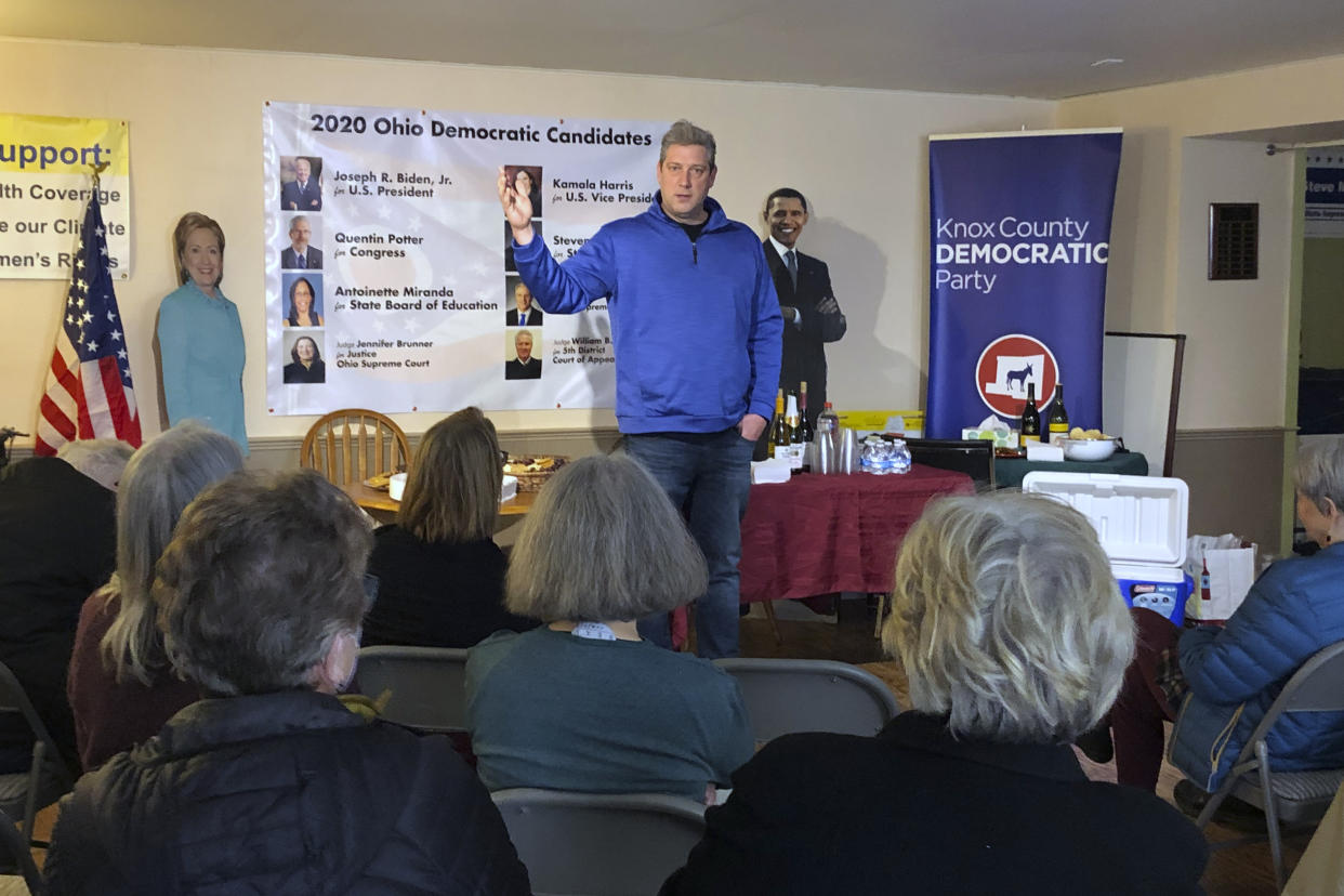 Ohio Rep. Tim Ryan, who is running for an open Senate seat, speaks at a campaign event at the Knox County Democratic Party office in Mount Vernon, Ohio, on March 10, 2022. (AP Photo/Jill Colvin)