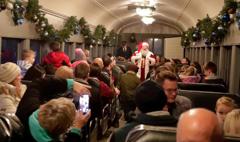 Scenes of Santa Claus boarding "The Polar Express" Train Ride at National Railroad Museum in 2019. There will be 40 shows this year.