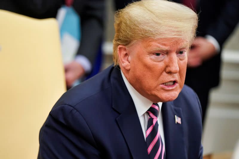 U.S. President Trump speaks with Congressional Republicans at the White House in Washington