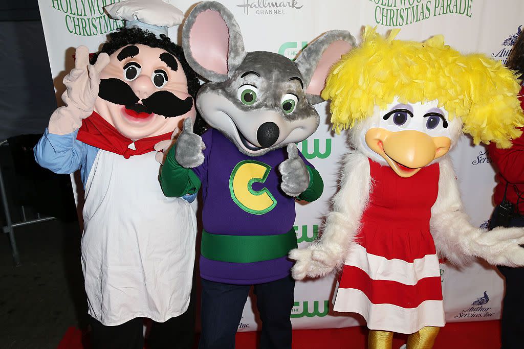 Pasqually The Chef, Chuck E. Cheese, and Helen Henny attend the 84th Annual Hollywood Christmas Parade in 2015.