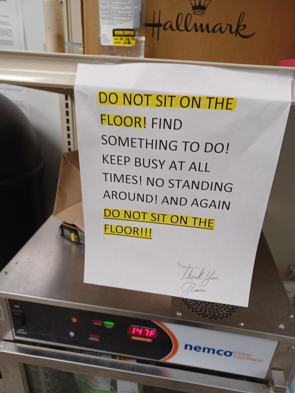 "Do not sit on the floor!"