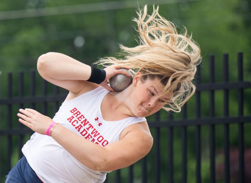 Brentwood Academy Mensi Stiff competes in the Shot Put state tournament at Dean Hayes Stadium in Murfreesboro, Tenn., Wednesday, May 25, 2022. 