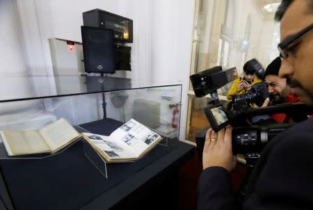 Books of Chile's Civil Police with declassified files relating to Nazi espionage in Chile is displayed after they were made public to be delivered to the country's archives in Santiago, Chile, June 22, 2017. REUTERS/Carlos Vera