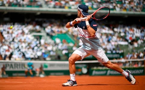 Argentina's Diego Schwartzman returns the ball to Spain's Rafael Nadal during their men's singles quarter-final match on day eleven of The Roland Garros 2018 French Open tennis tournament in Paris on June 6, 2018 - Credit: AFP