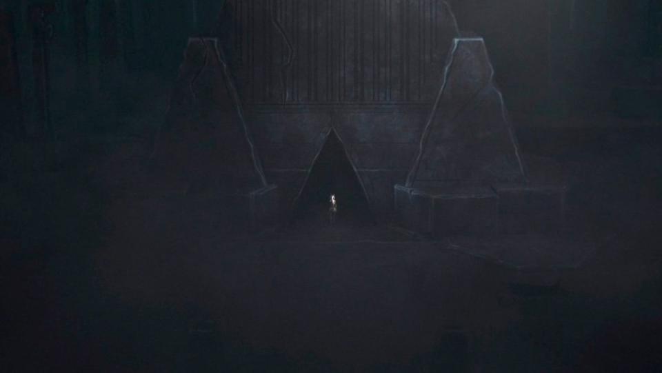 Ahsoka walks through a triangle doorway on Malachor on Star Wars Rebels