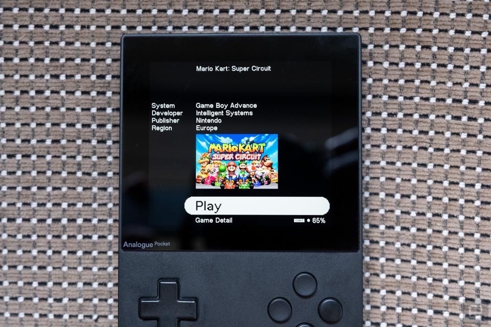 The Analogue Pocket gaming handheld showing the new 