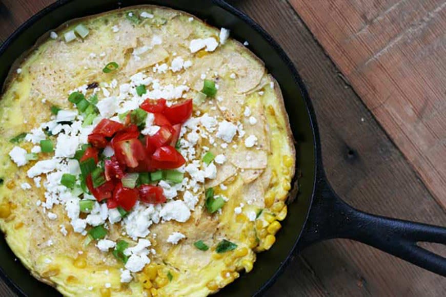 Corn and Scallion Chilaquiles from Cheap Recipe Blog
