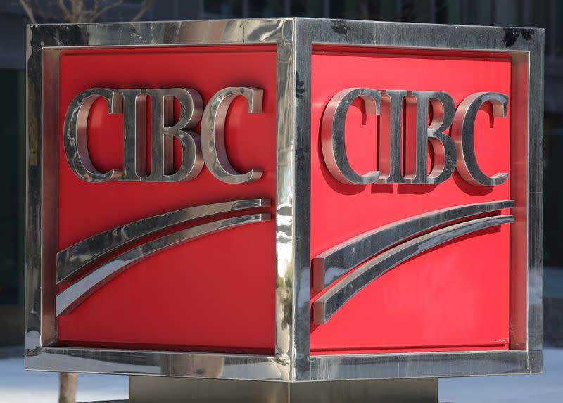 FILE PHOTO: The CIBC logo is seen outside their Bay Street headquarters in Toronto