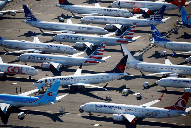 FILE PHOTO: Grounded Boeing 737 MAX aircraft are seen parked at Boeing Field in Seattle