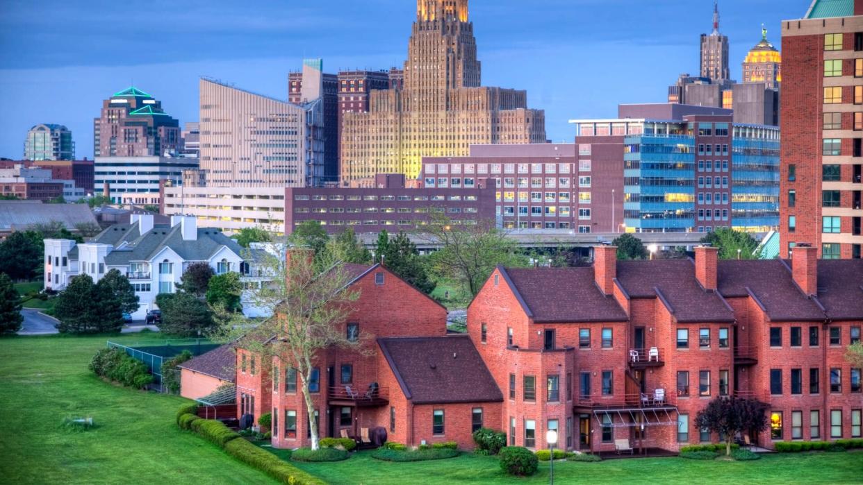 Downtown Buffalo skyline along the historic waterfront district.