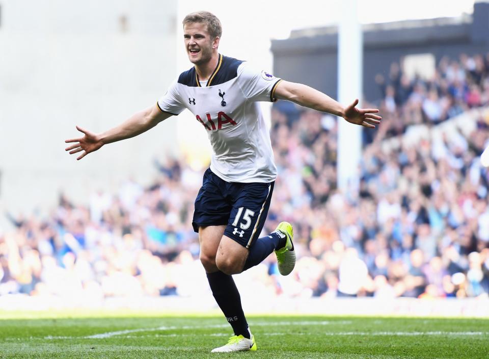 <p>Eric Dier celebrates making it 2-0 to Spurs </p>