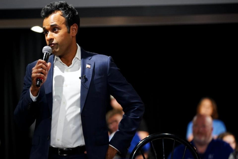 Republican businessman Vivek Ramaswamy hosted a town hall meeting in Springfield on Thursday.